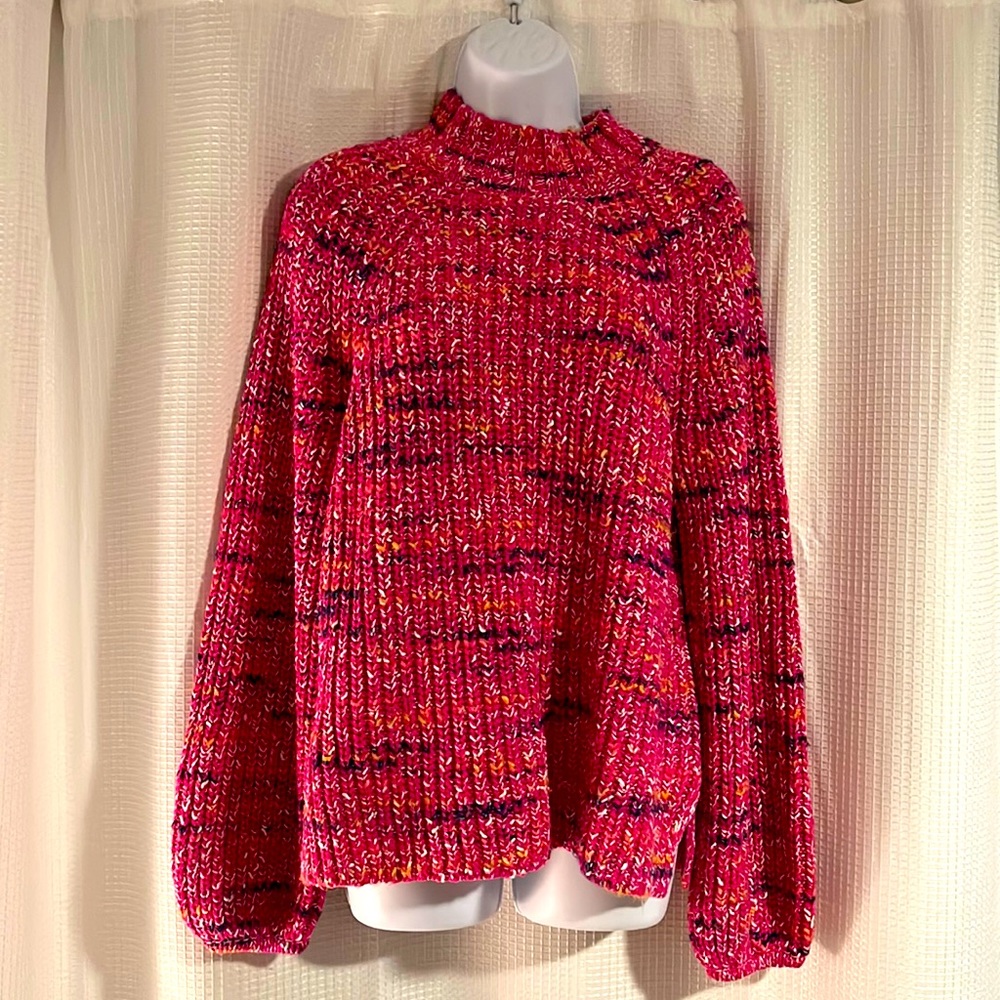 Marled Knit Turtleneck Fuchsia Sweater, size Medium